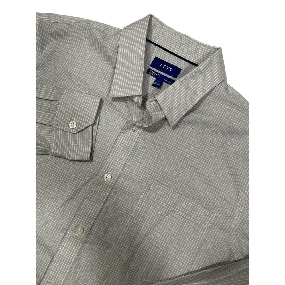 Apt 9 Premier Flex Mens Large Geometric Gray Spread Collar Button Up Shirt